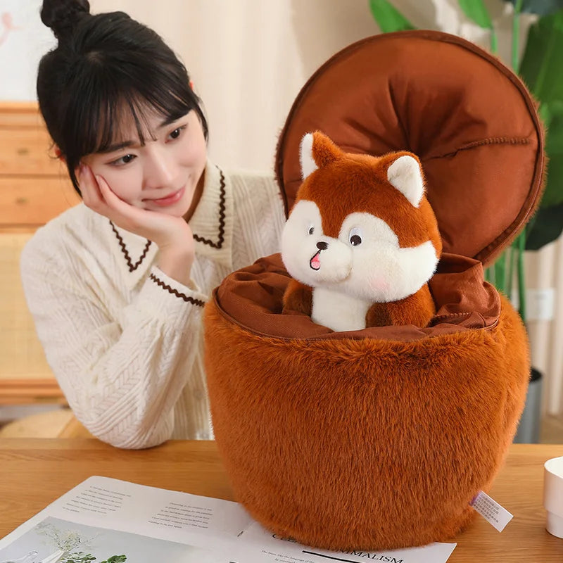 Kawaii Red Squirrel Acorn Plushie-Enchanted peach