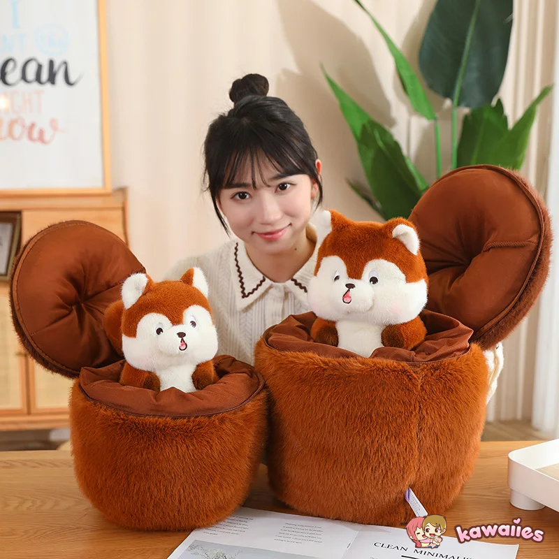 Kawaii Red Squirrel Acorn Plushie-Enchanted peach