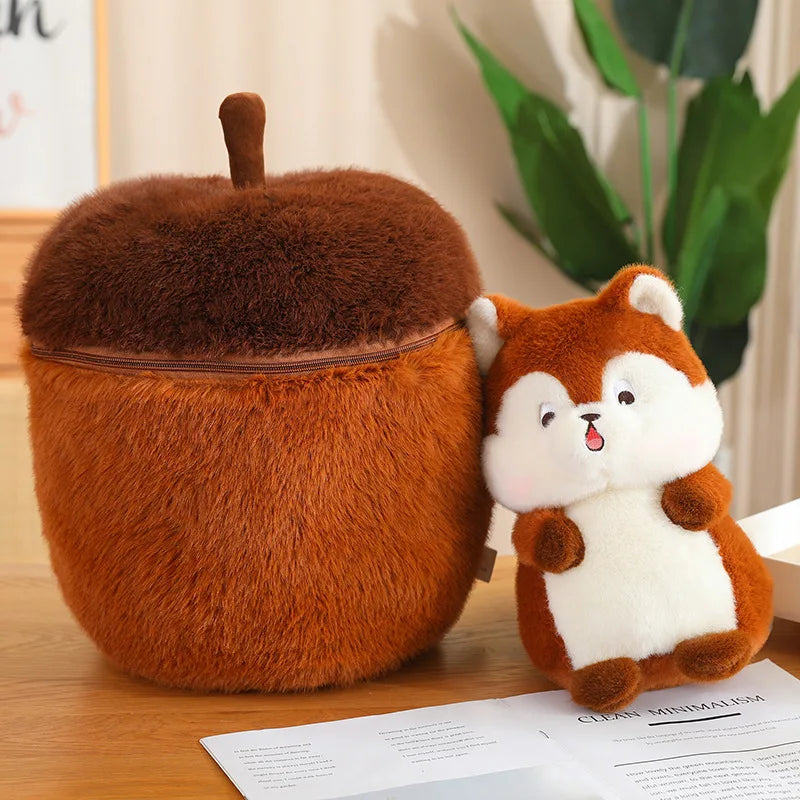 Kawaii Red Squirrel Acorn Plushie-Enchanted peach