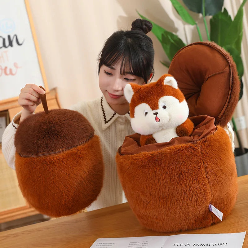 Kawaii Red Squirrel Acorn Plushie-Enchanted peach