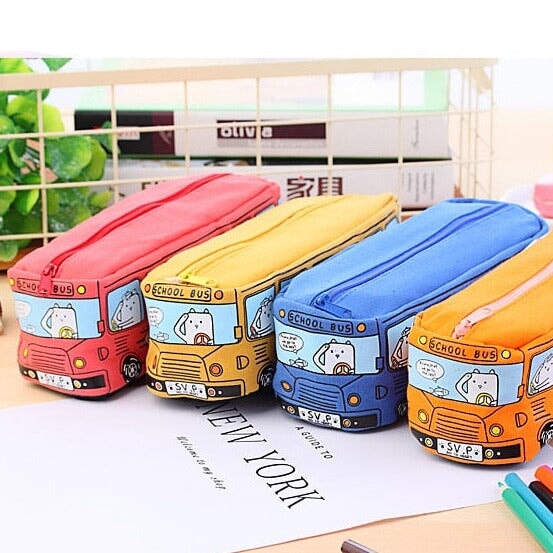 Kawaii School Bus Pencil Case-Enchanted peach