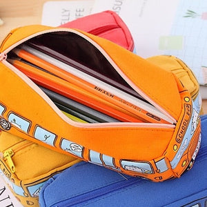 Kawaii School Bus Pencil Case-Enchanted peach