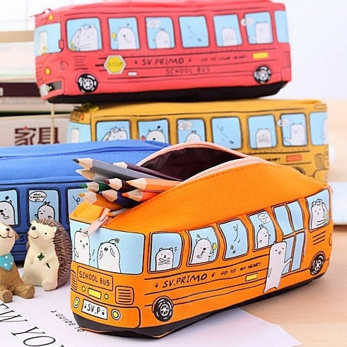 Kawaii School Bus Pencil Case-Enchanted peach