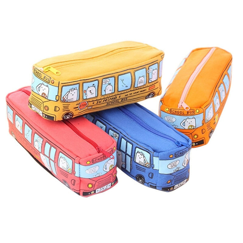 Kawaii School Bus Pencil Case-Enchanted peach