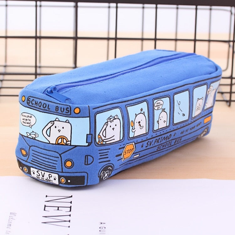 Kawaii School Bus Pencil Case-Enchanted peach