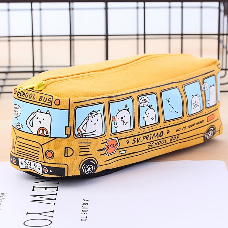 Kawaii School Bus Pencil Case-Enchanted peach