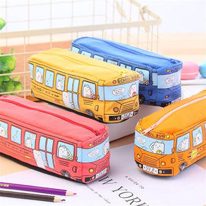 Kawaii School Bus Pencil Case-Enchanted peach