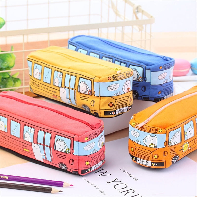 Kawaii School Bus Pencil Case-Enchanted peach