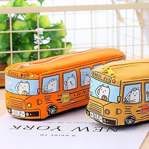 Kawaii School Bus Pencil Case-Enchanted peach