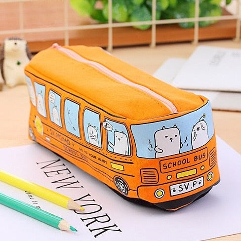 Kawaii School Bus Pencil Case-Enchanted peach