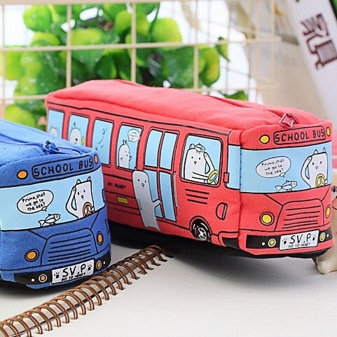 Kawaii School Bus Pencil Case-Enchanted peach