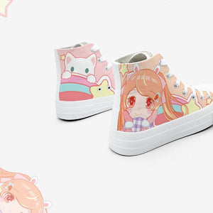 Kawaii School Girl Besties Shooting Star Women's Sneakers Trainers-Enchanted peach