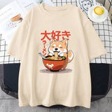 Kawaii Shiba Inu Eating Ramen Unisex Tee-Enchanted peach