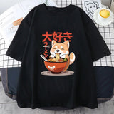 Kawaii Shiba Inu Eating Ramen Unisex Tee-Enchanted peach