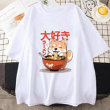 Kawaii Shiba Inu Eating Ramen Unisex Tee-Enchanted peach