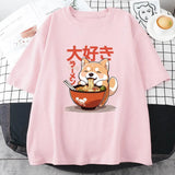 Kawaii Shiba Inu Eating Ramen Unisex Tee-Enchanted peach