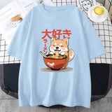 Kawaii Shiba Inu Eating Ramen Unisex Tee-Enchanted peach