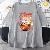 Kawaii Shiba Inu Eating Ramen Unisex Tee-Enchanted peach