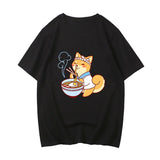 Kawaii Shiba Inu Enjoying Ramen Women's Tee Top-Enchanted peach