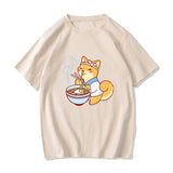 Kawaii Shiba Inu Enjoying Ramen Women's Tee Top-Enchanted peach