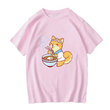 Kawaii Shiba Inu Enjoying Ramen Women's Tee Top-Enchanted peach