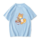 Kawaii Shiba Inu Enjoying Ramen Women's Tee Top-Enchanted peach