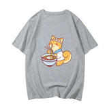 Kawaii Shiba Inu Enjoying Ramen Women's Tee Top-Enchanted peach