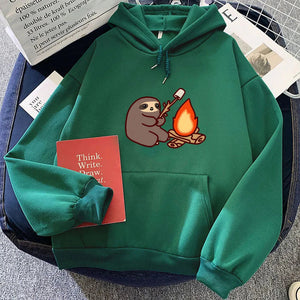 Kawaii Sloth Cooking Marshmallow Campfire Unisex Hoodie-Enchanted peach