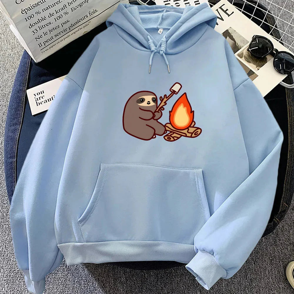 Kawaii Sloth Cooking Marshmallow Campfire Unisex Hoodie-Enchanted peach