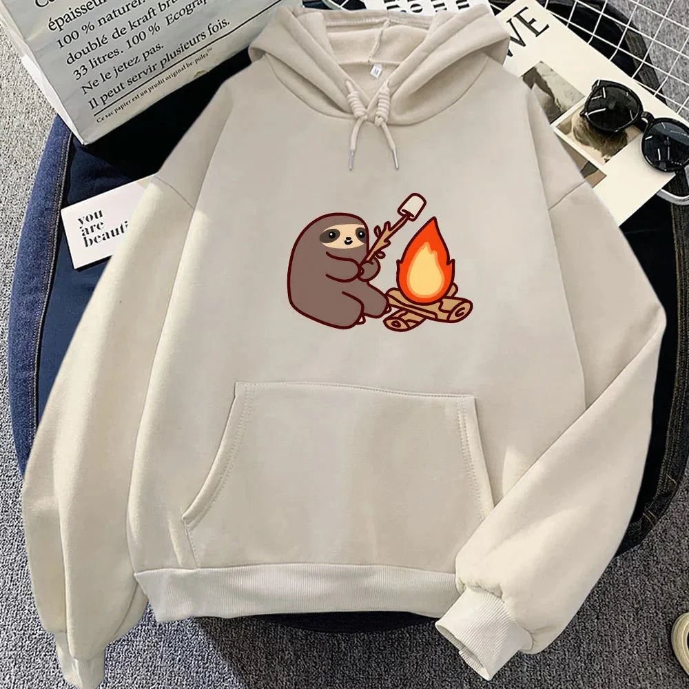 Kawaii Sloth Cooking Marshmallow Campfire Unisex Hoodie-Enchanted peach