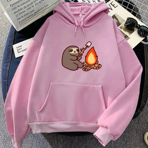 Kawaii Sloth Cooking Marshmallow Campfire Unisex Hoodie-Enchanted peach