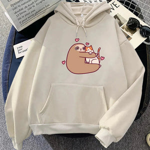 Kawaii Sloth Hugging Cat Unisex Hoodie-Enchanted peach