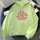 Kawaii Sloth Hugging Cat Unisex Hoodie-Enchanted peach