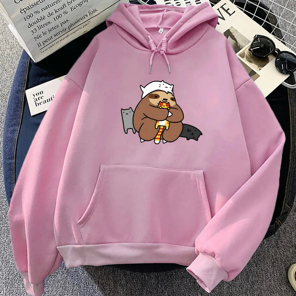 Kawaii Sloth with Cats Unisex Hoodie-Enchanted peach