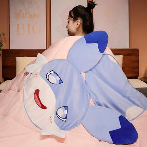 Kawaii Sofi Blue Dragon Pillow Blanket Plushie Combo-Enchanted peach