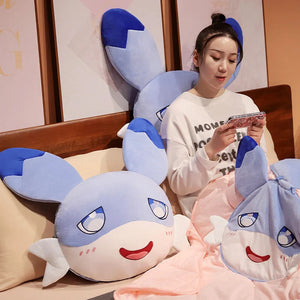 Kawaii Sofi Blue Dragon Pillow Blanket Plushie Combo-Enchanted peach