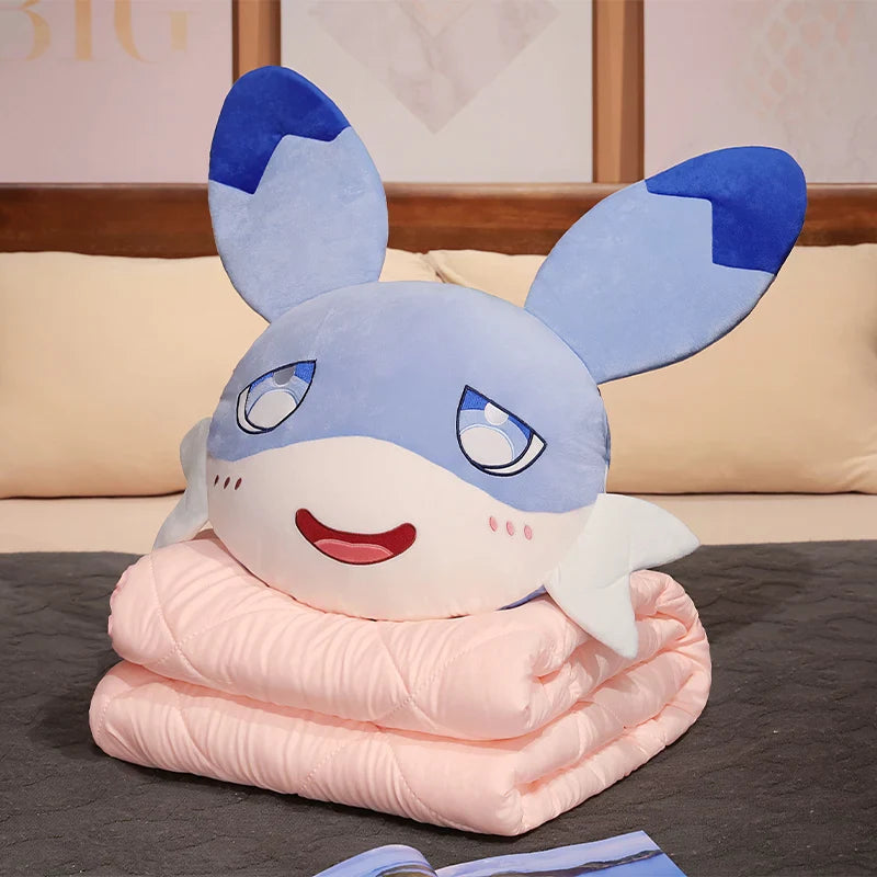 Kawaii Sofi Blue Dragon Pillow Blanket Plushie Combo-Enchanted peach