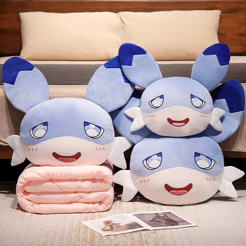 Kawaii Sofi Blue Dragon Pillow Blanket Plushie Combo-Enchanted peach