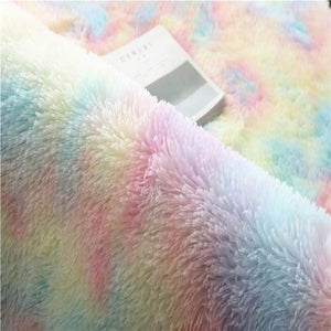 Kawaii Soft Faux Fur Rainbow Rug-Enchanted peach