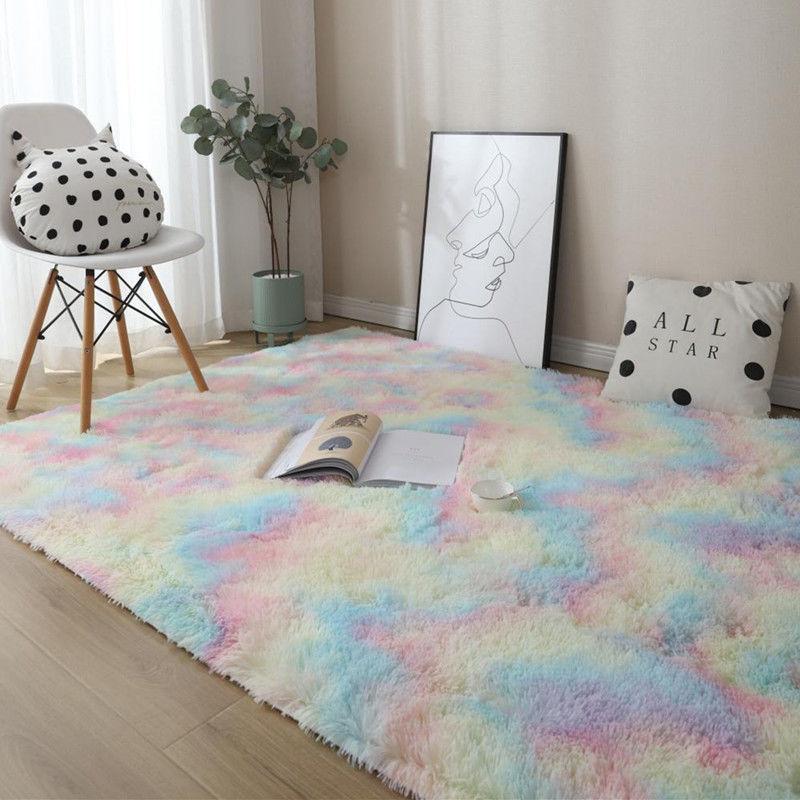 Kawaii Soft Faux Fur Rainbow Rug-Enchanted peach