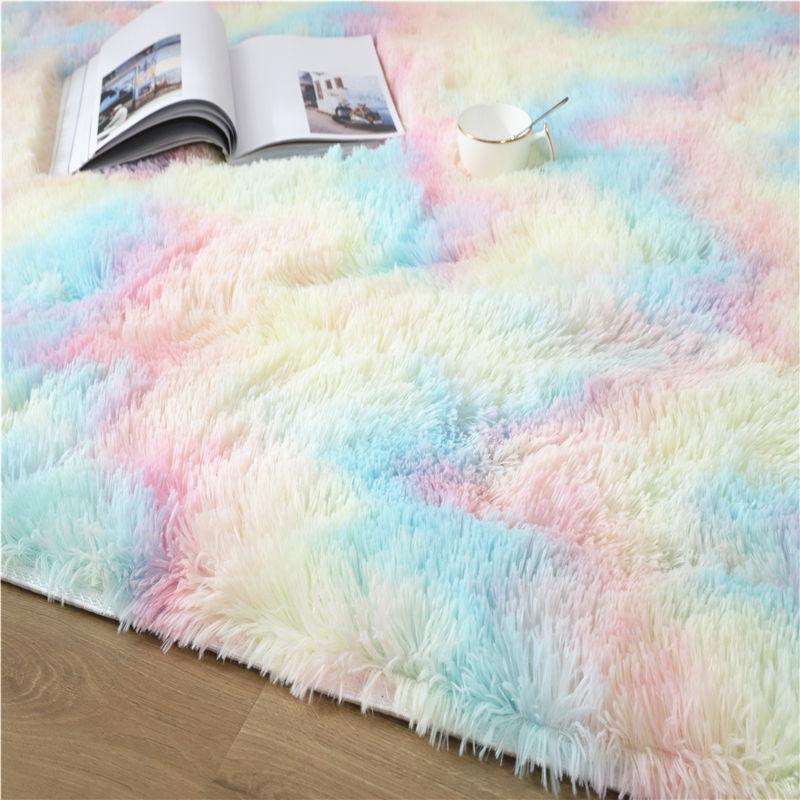 Kawaii Soft Faux Fur Rainbow Rug-Enchanted peach