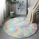 Kawaii Soft Faux Fur Round Rainbow Rug-Enchanted peach