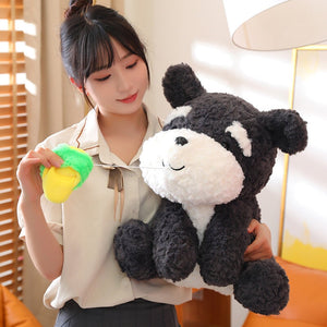 Kawaii Sooty the Black Fluffy Dog with Slipper Plushie-Enchanted peach