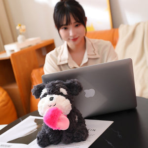 Kawaii Sooty the Black Fluffy Dog with Slipper Plushie-Enchanted peach