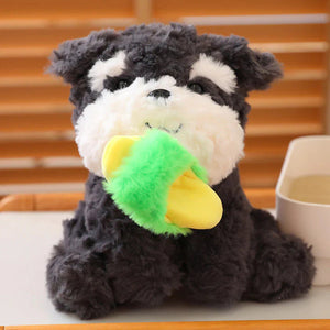 Kawaii Sooty the Black Fluffy Dog with Slipper Plushie-Enchanted peach