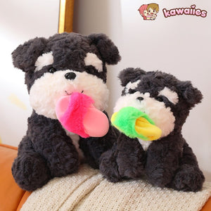 Kawaii Sooty the Black Fluffy Dog with Slipper Plushie-Enchanted peach