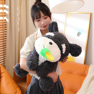 Kawaii Sooty the Black Fluffy Dog with Slipper Plushie-Enchanted peach