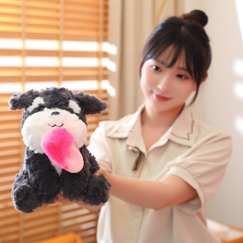 Kawaii Sooty the Black Fluffy Dog with Slipper Plushie-Enchanted peach