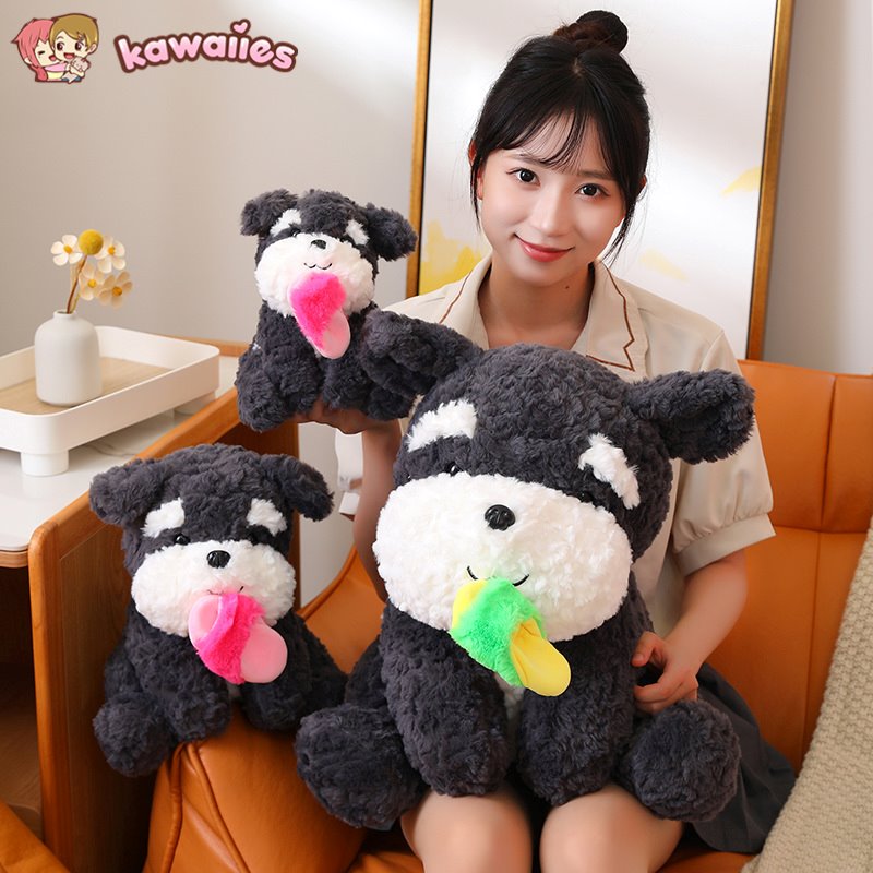 Kawaii Sooty the Black Fluffy Dog with Slipper Plushie-Enchanted peach