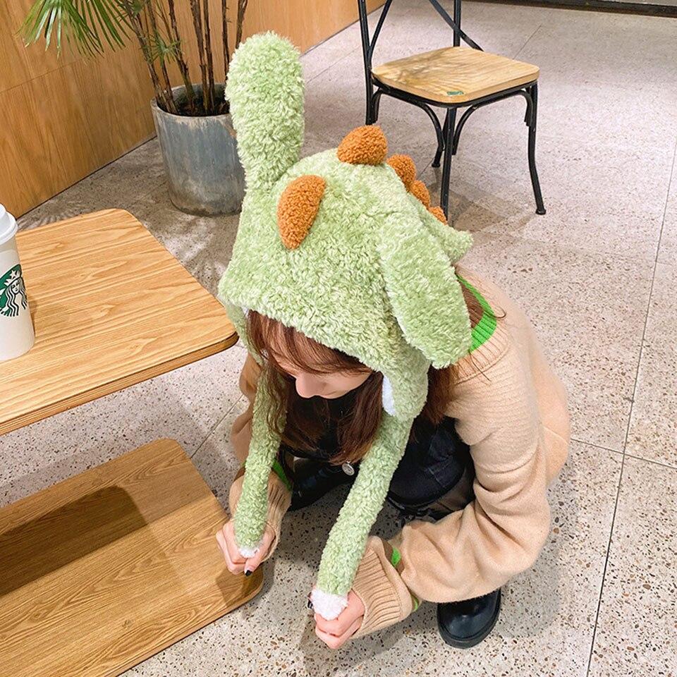 Kawaii Spiky Dinosaur Plush Hat-Enchanted peach